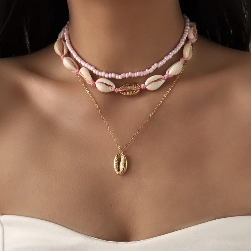 Bohemian Beach Shell Conch Beaded Necklace