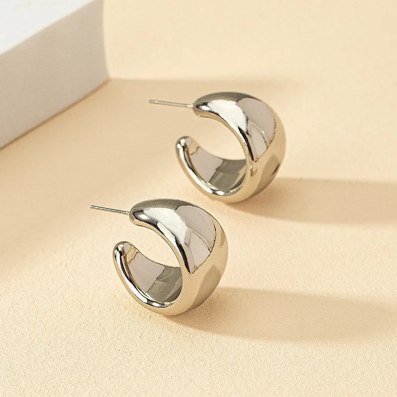 Stainless Steel Smooth Metal Chunky Hoop Earrings