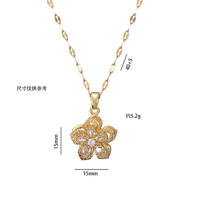 Light Luxury Spin Zircon Flower Pendant Necklace for Women Gold Color Quality High Sense Chain Necklaces Party Jewelry Gifts