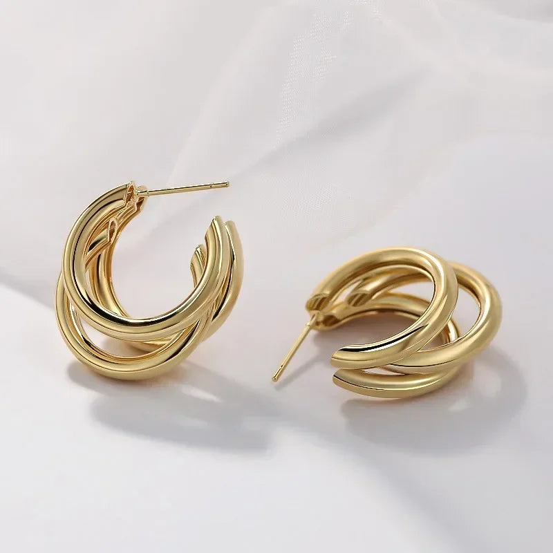 Stainless Steel Smooth Metal Chunky Hoop Earrings 