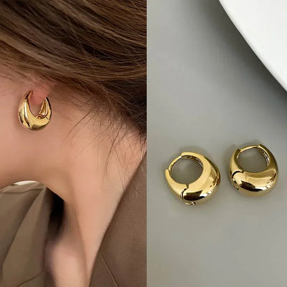 Stainless Steel Smooth Metal Chunky Hoop Earrings 