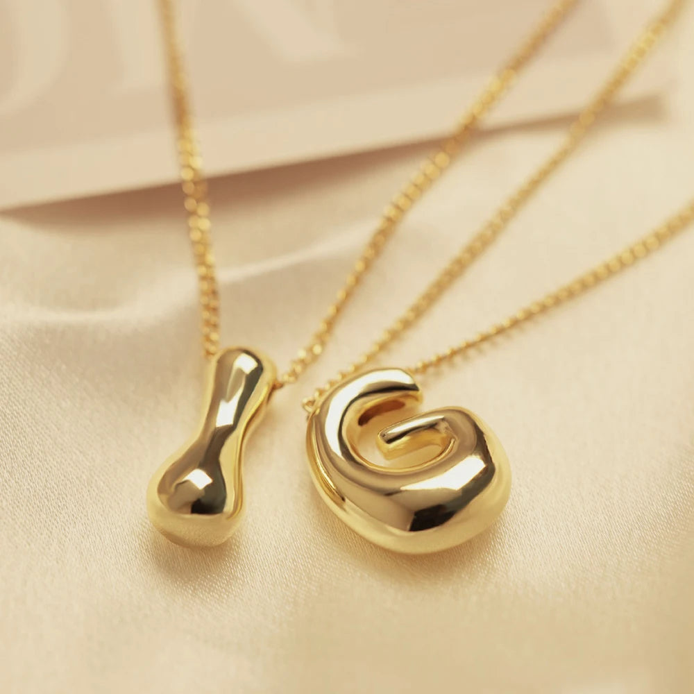 Golden Color Stainless Steel Initial Letter Pendant Necklaces 