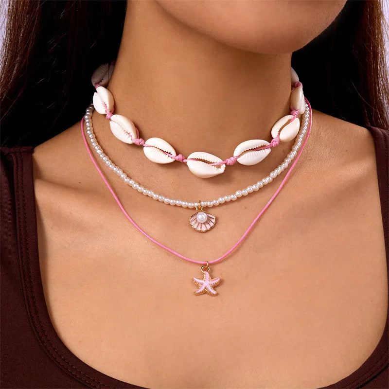 Bohemian Beach Shell Conch Beaded Necklace 