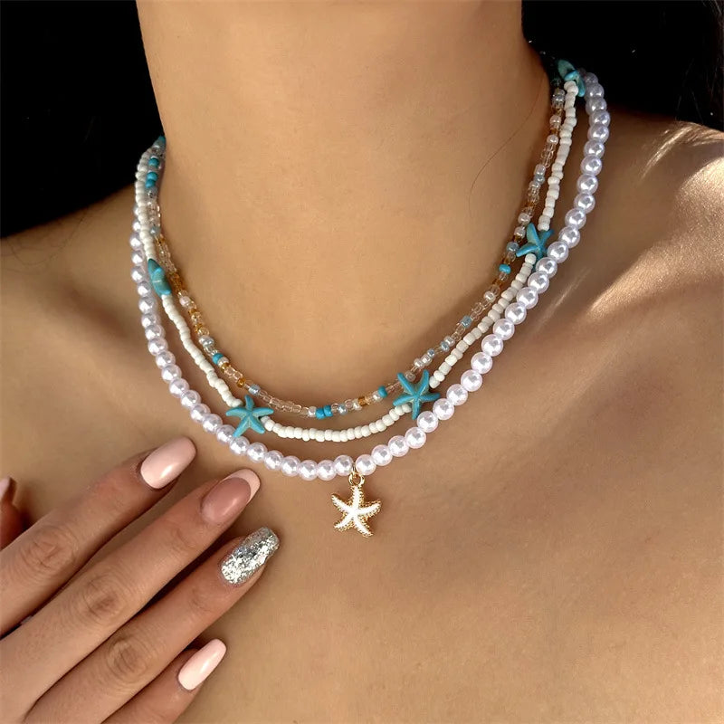 Bohemian Beach Shell Conch Beaded Necklace 