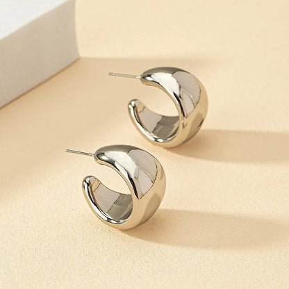 Stainless Steel Smooth Metal Chunky Hoop Earrings 