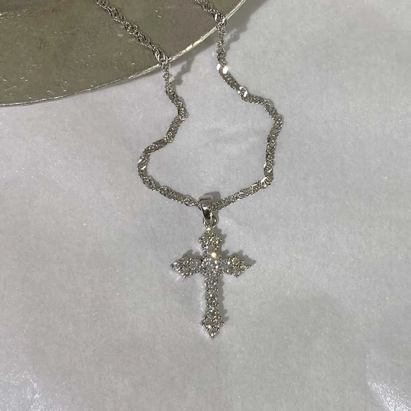 Shiny Crystal  Cross Pendant Necklace 