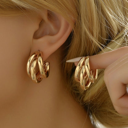Stainless Steel Smooth Metal Chunky Hoop Earrings 