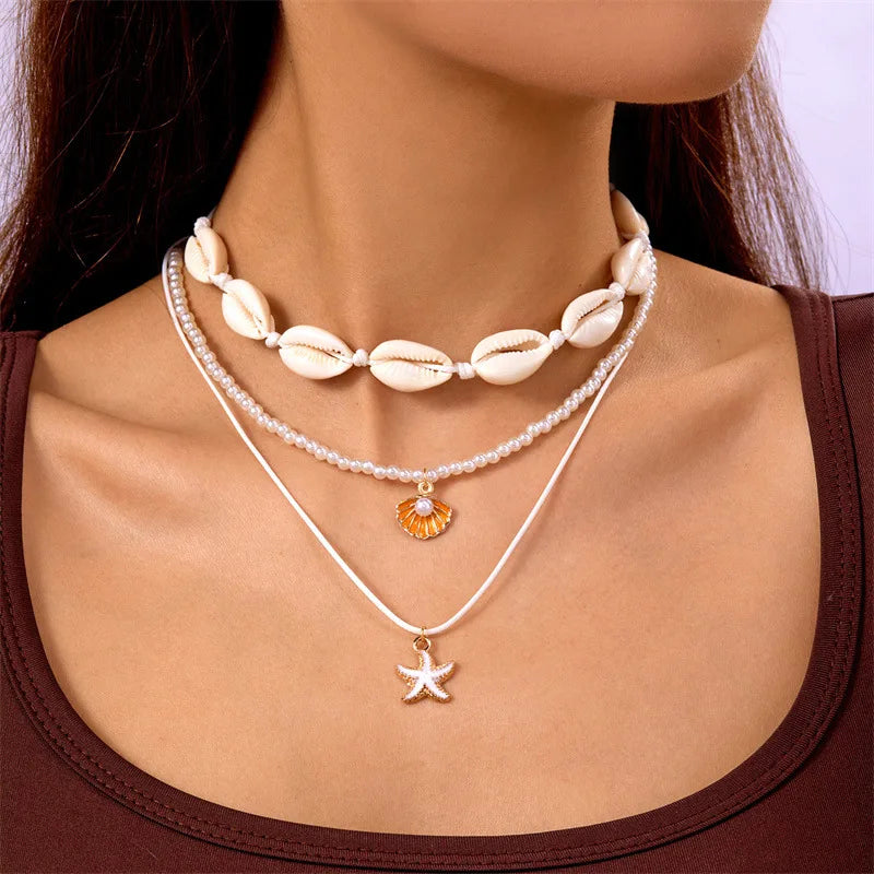 Bohemian Beach Shell Conch Beaded Necklace 