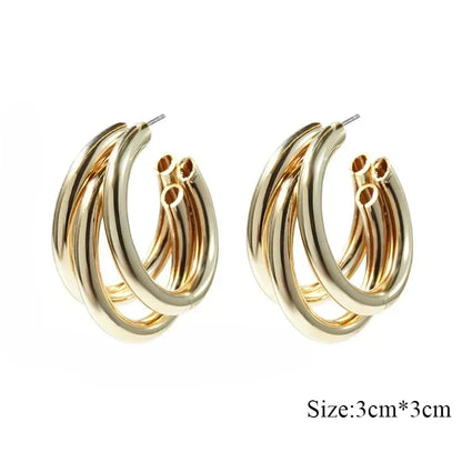 Stainless Steel Smooth Metal Chunky Hoop Earrings 