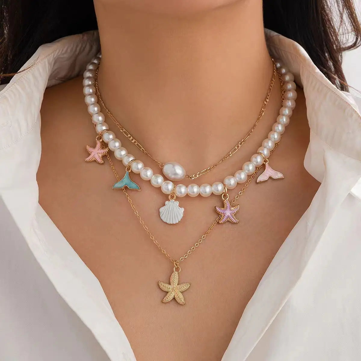 Bohemian Beach Shell Conch Beaded Necklace 