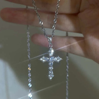 Shiny Crystal  Cross Pendant Necklace 