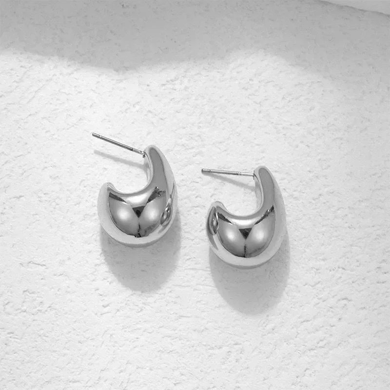 Stainless Steel Smooth Metal Chunky Hoop Earrings 