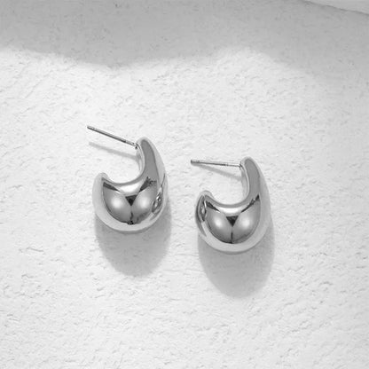 Stainless Steel Smooth Metal Chunky Hoop Earrings 