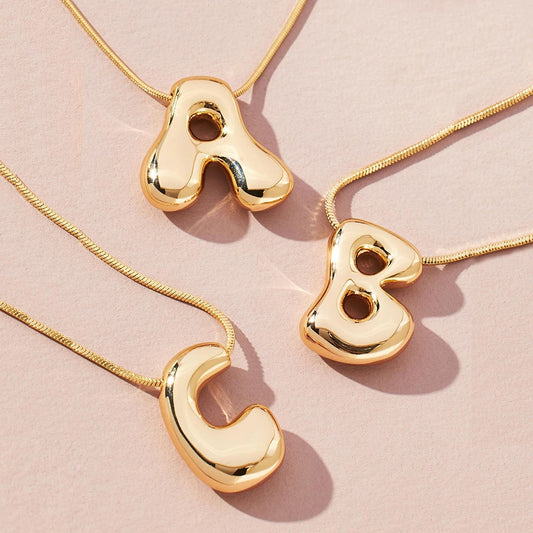 Golden Color Stainless Steel Initial Letter Pendant Necklaces 