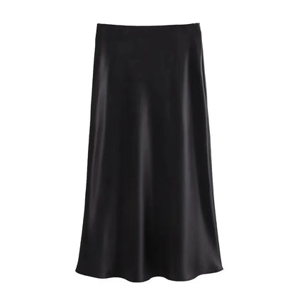  High Waist Long Skirts  Summer Black Midi Skirt 
