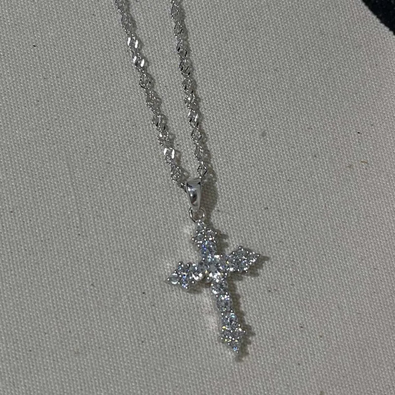 Shiny Crystal  Cross Pendant Necklace 