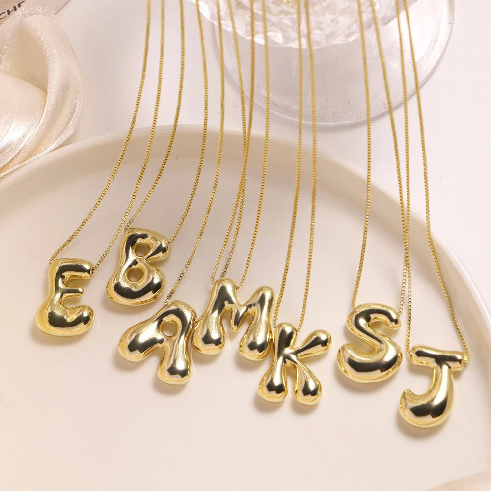 Golden Color Stainless Steel Initial Letter Pendant Necklaces 