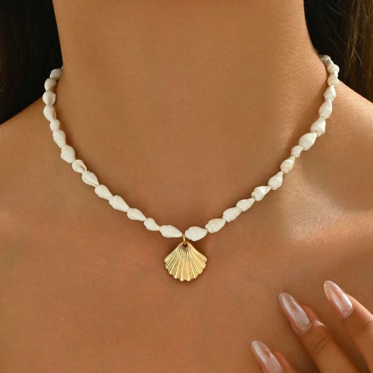 Bohemian Beach Shell Conch Beaded Necklace 