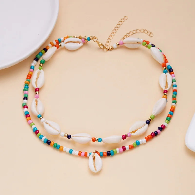 Bohemian Beach Shell Conch Beaded Necklace 