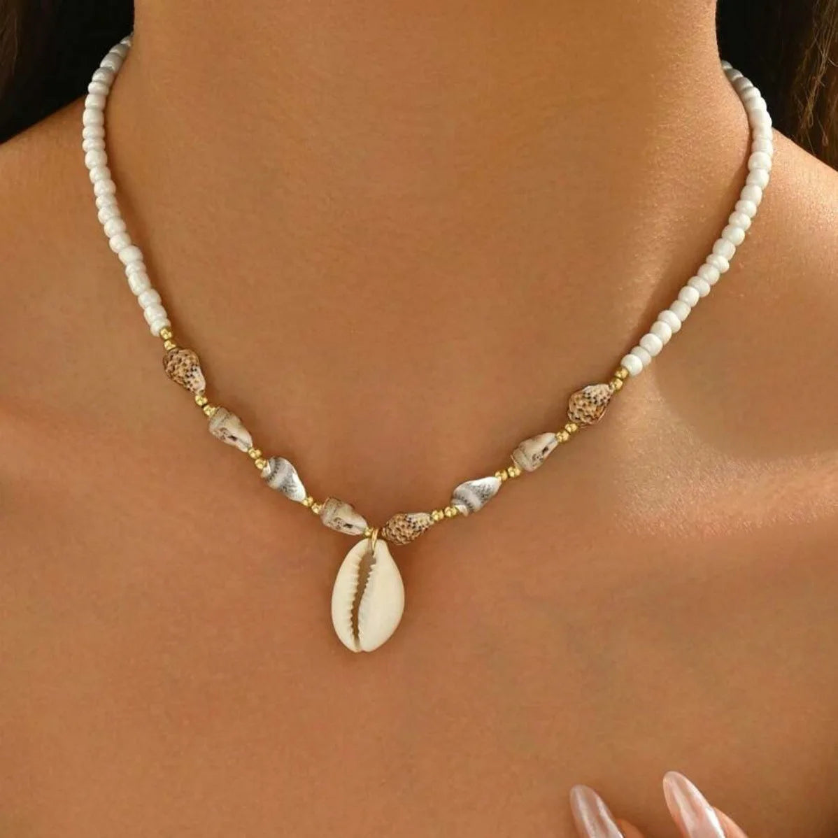 Bohemian Beach Shell Conch Beaded Necklace 