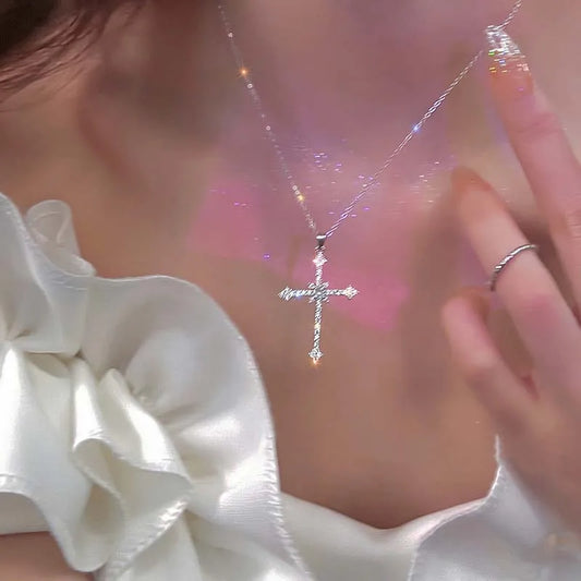 Shiny Crystal  Cross Pendant Necklace 