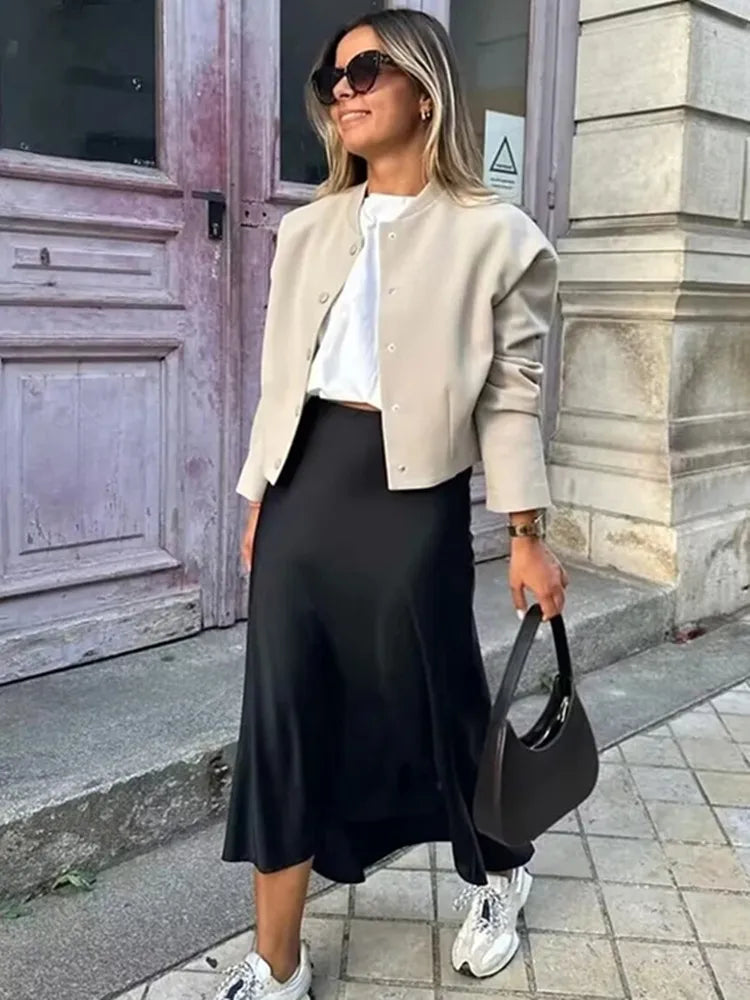  High Waist Long Skirts  Summer Black Midi Skirt 