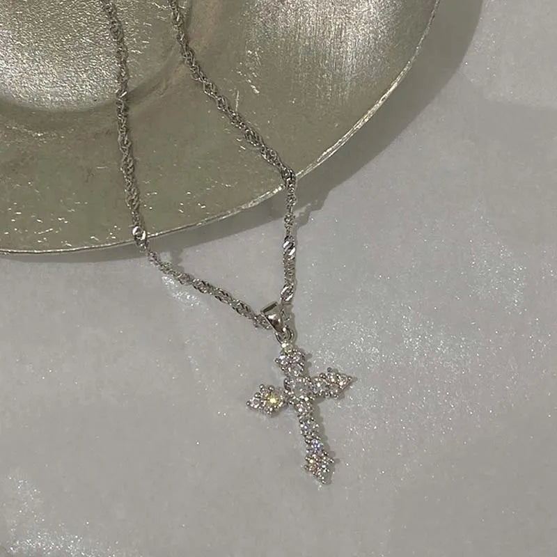 Shiny Crystal  Cross Pendant Necklace 