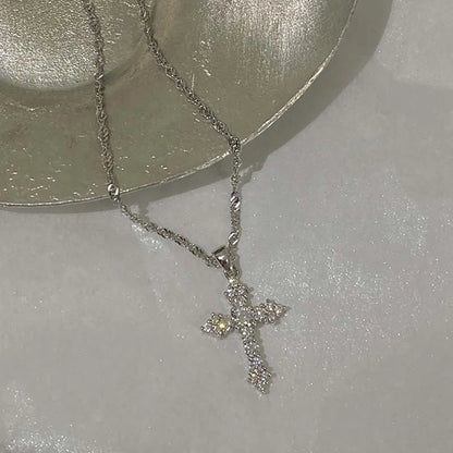 Shiny Crystal  Cross Pendant Necklace 