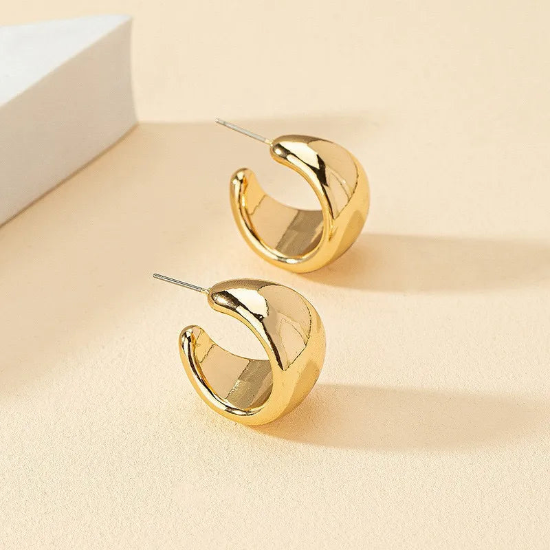 Stainless Steel Smooth Metal Chunky Hoop Earrings 