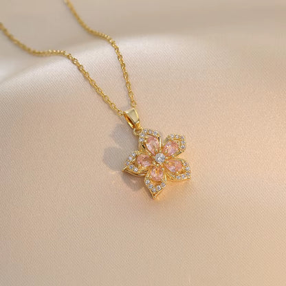 Light Luxury Spin Zircon Flower Pendant Necklace for Women Gold Color Quality High Sense Chain Necklaces Party Jewelry Gifts